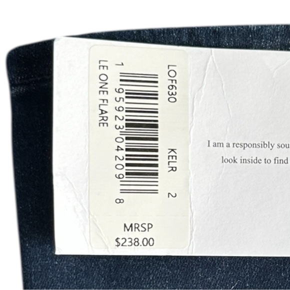 FRAME Le One Flare Jeans Keller Dark Wash Stretch Sustainable Size 2 Tall NWT - Picture 7 of 10